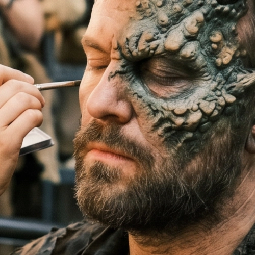 Man's face being made up