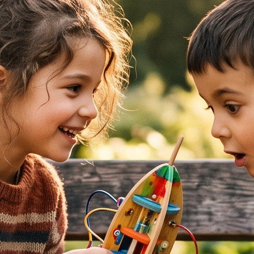 Children playing with wooden toy